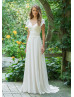 V Neck Ivory Lace Chiffon Empire Waist Wedding Dress